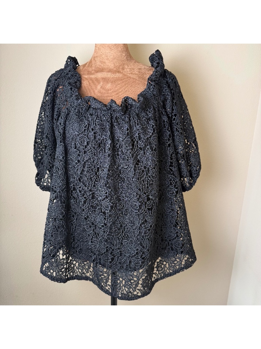 NWT Maeve Anthropologie Lace Off The Shoulder Blouse Womens Small Black Goth